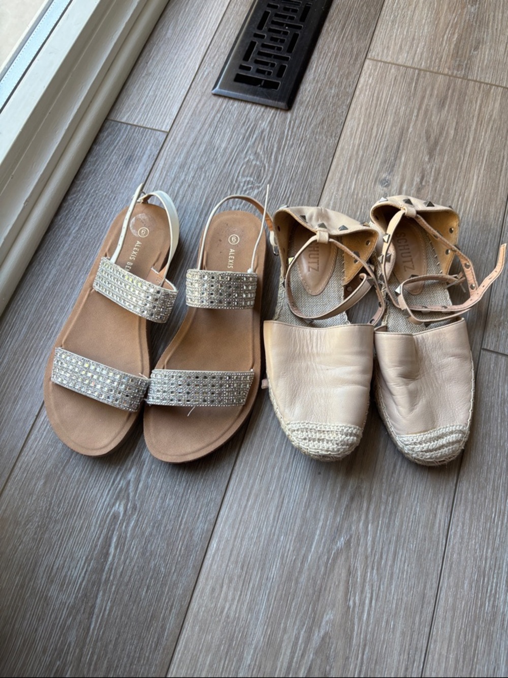 Women’s Beige Espadrille Sandals with Rhinestone Straps